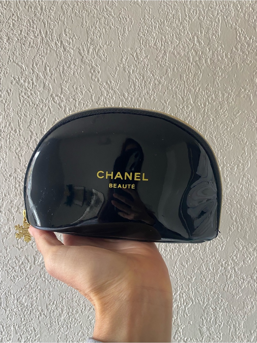 CHANEL Beauté Black Patent Cosmetic Case with Gold Logo